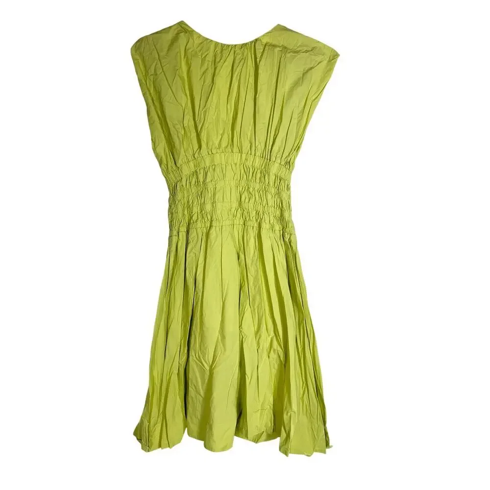 Eudon Choi Cotton Poplin Dress Sleeveless Smocked Knee Length A-Line Green 8